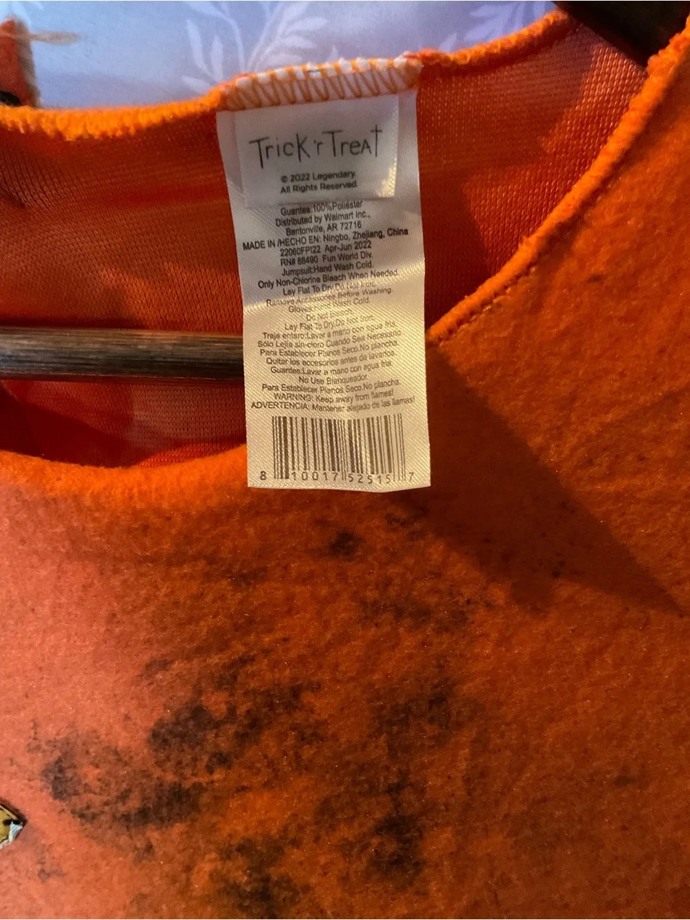 Trick or Treat Sam’s Kids Orange Long-Sleeve One-Piece with Patch Detail